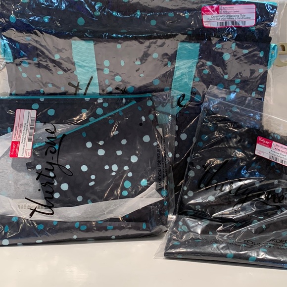 thirty-one Handbags - 31 cool confetti crossbody organizing tote, thermal pouch set matching scarf NIP